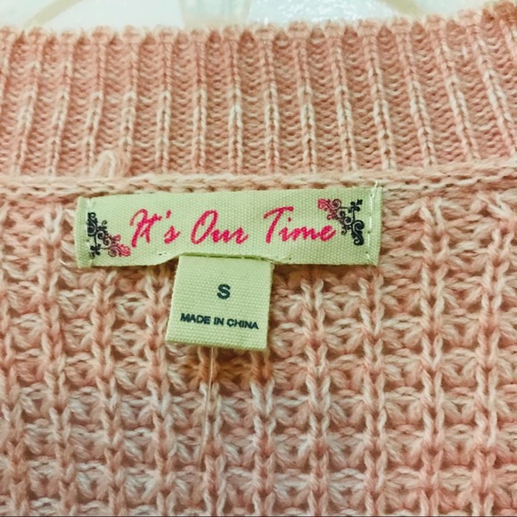 It’s Our Time Soft pink loose knit sweater with lace up V-neck - Picture 3 of 6